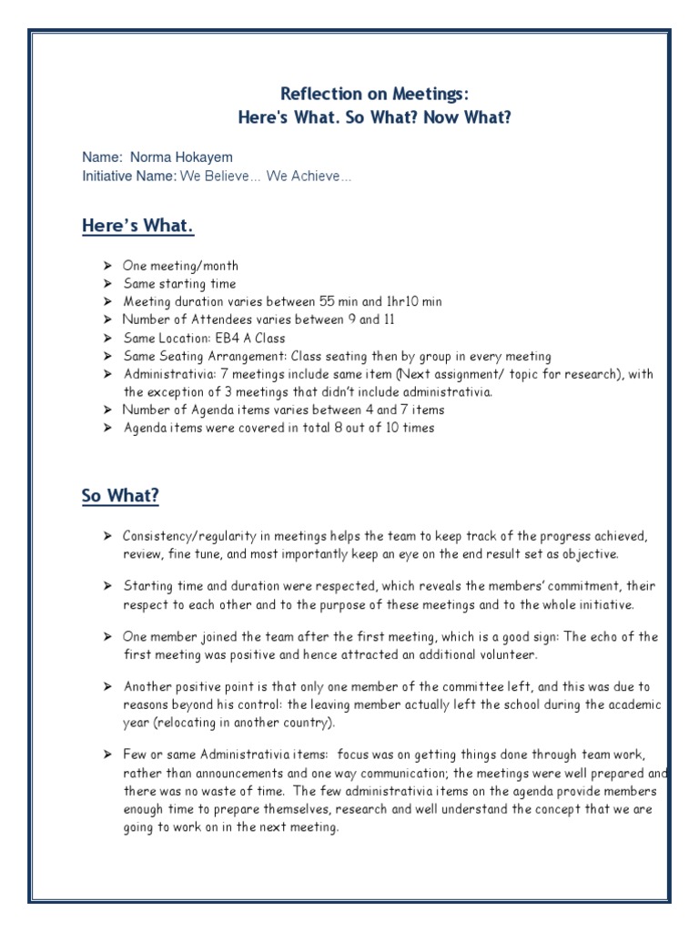 Reflection On Meeting Log | PDF | Cognition | Psychological Concepts