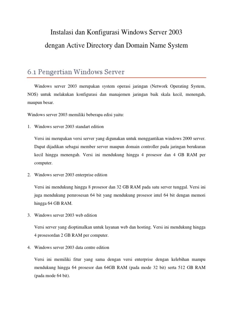 Instalasi Dan Konfigurasi Windows Server 2003 | PDF