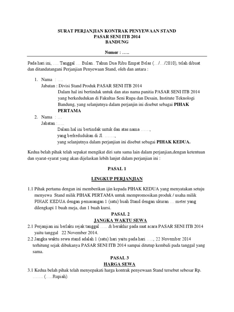 Surat Perjanjian Kontrak Penyewaan Stand Pdf