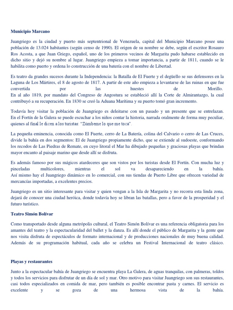 Historia y Atractivos del Municipio Marcano | PDF