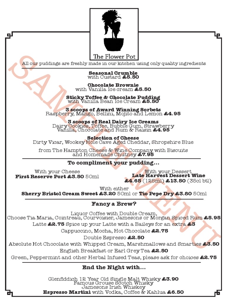 Flower Pot Pud Menu Sample | PDF