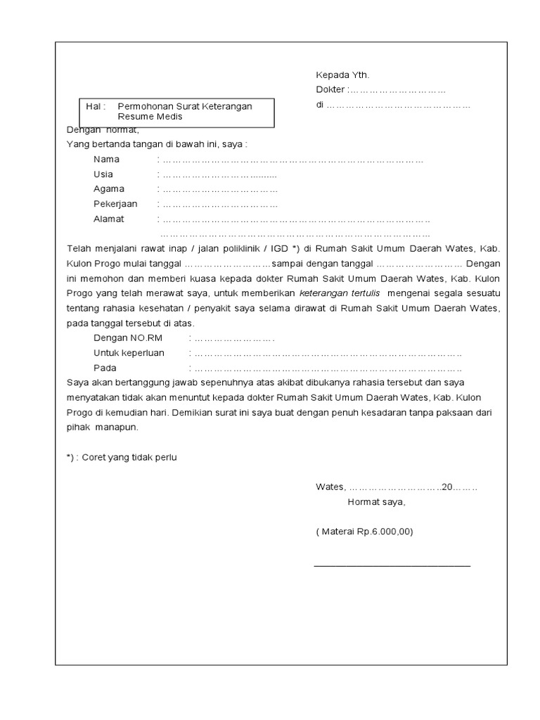 Contoh Surat Kuasa Pemohon Sesb