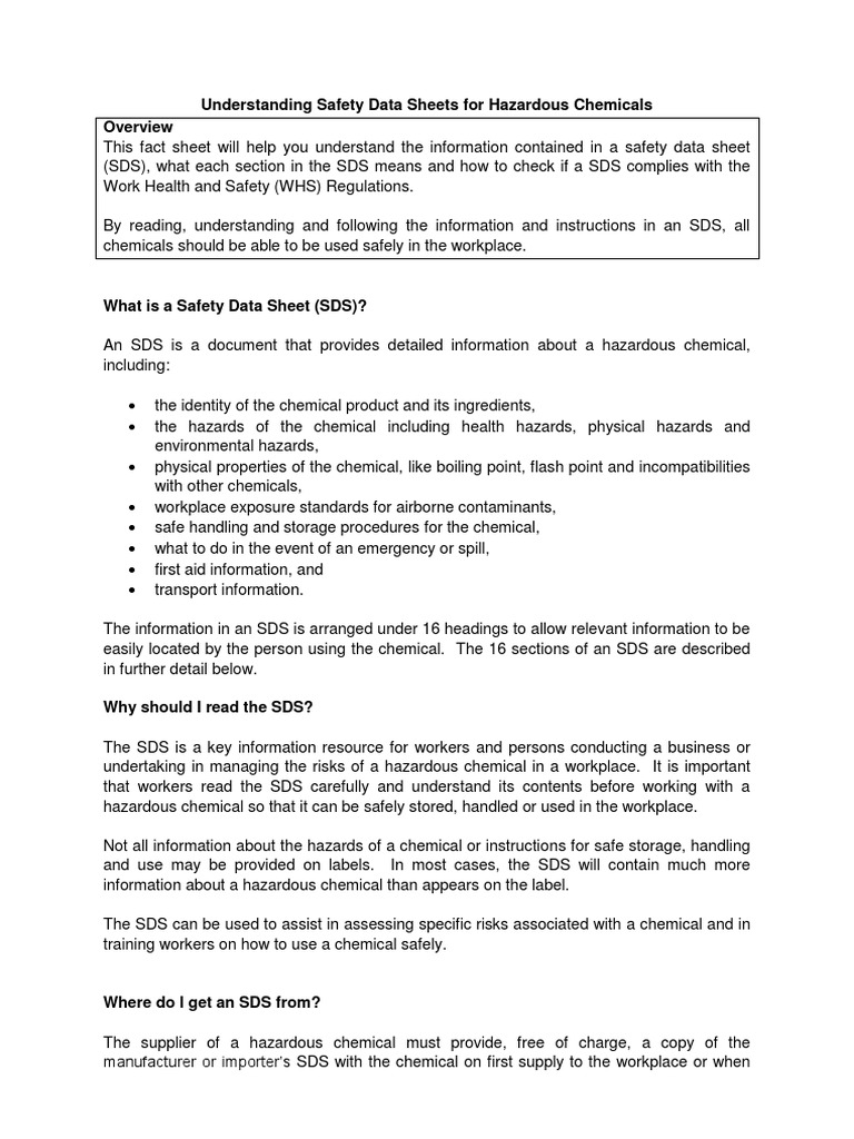 Understanding Safety Data Sheets Fact Sheet PDF Dangerous Goods