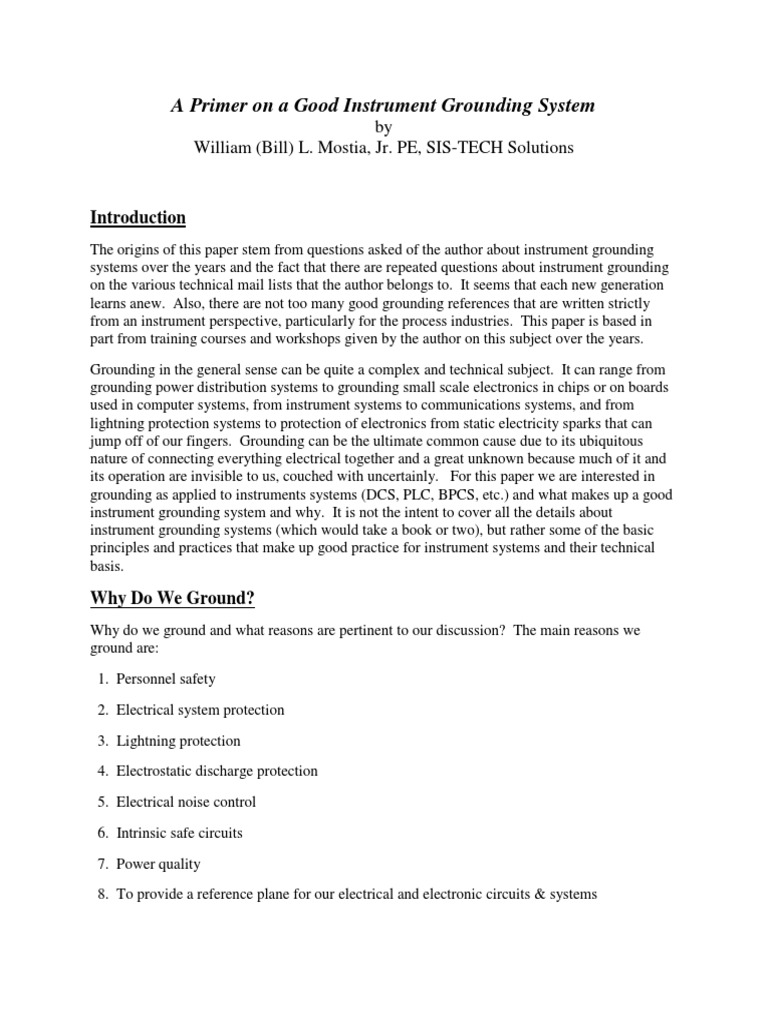 Instrument Grounding System Essentials | PDF | Electric Current ...