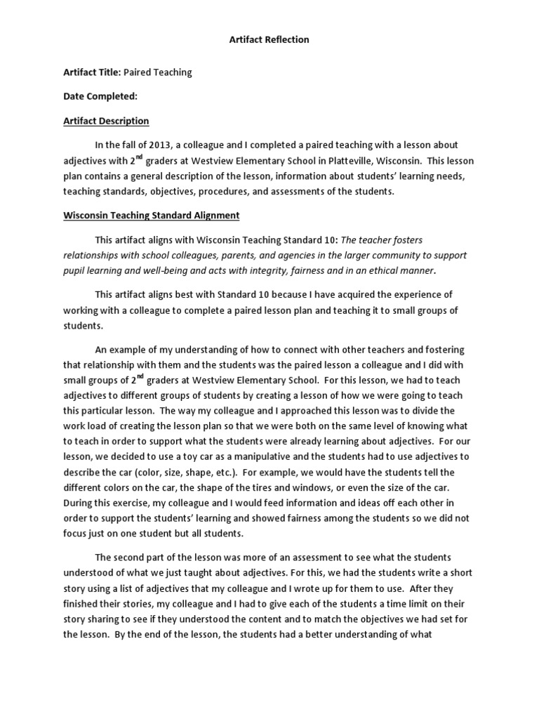 standard 10 artifact reflection Lesson Plan Teachers