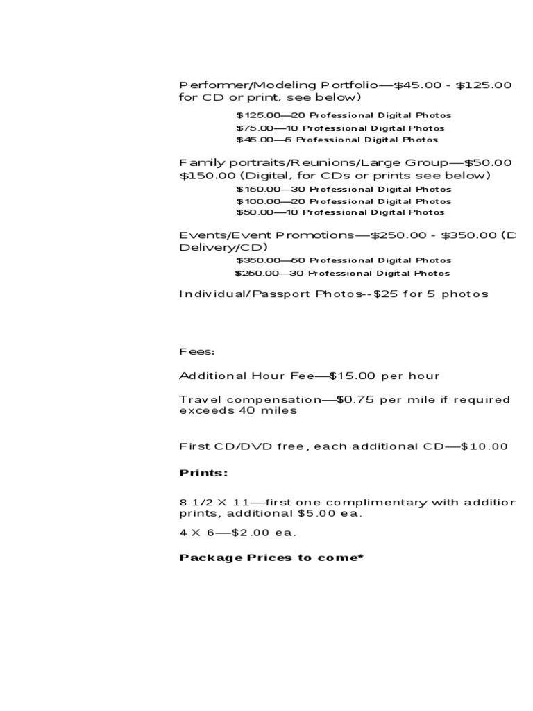 Professional Photography Pricing Guide | PDF