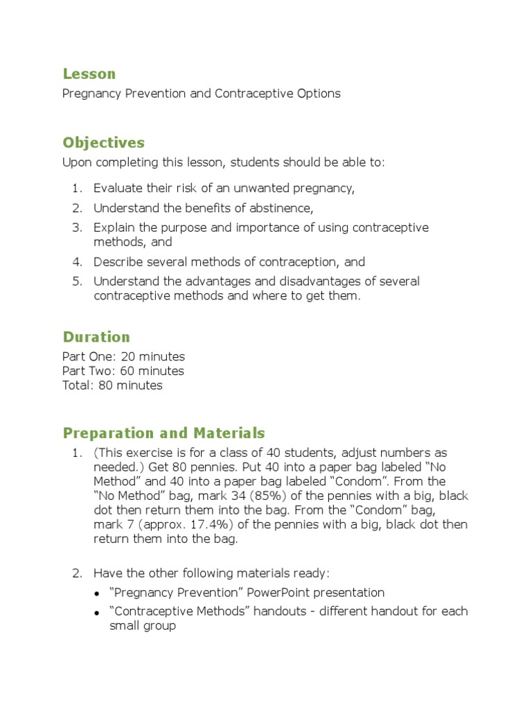 Pregnancy Prevention Lesson Plan Outline | PDF | Birth Control | Sexual ...
