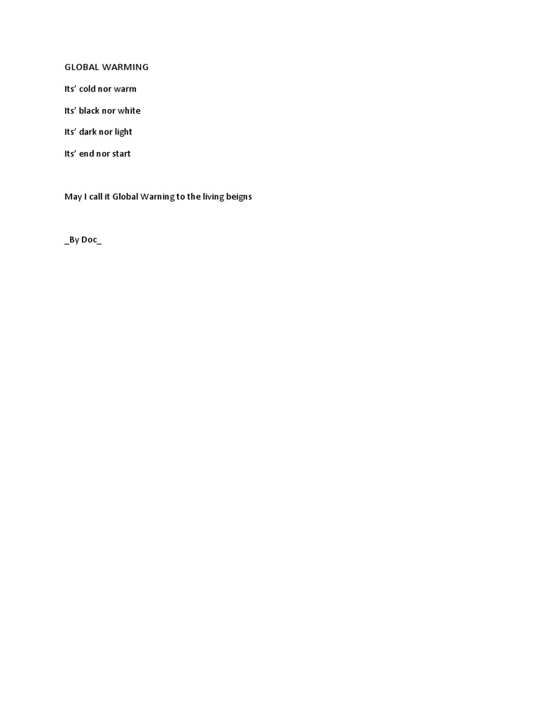 Global Warming: A Poetic Warning | PDF