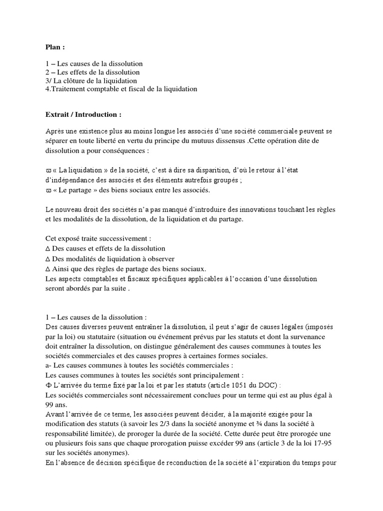Modèle Compte De Clôture De Liquidation Sarl Dissolution Et Liquidation | PDF | Capitaux propres | Actionnaire
