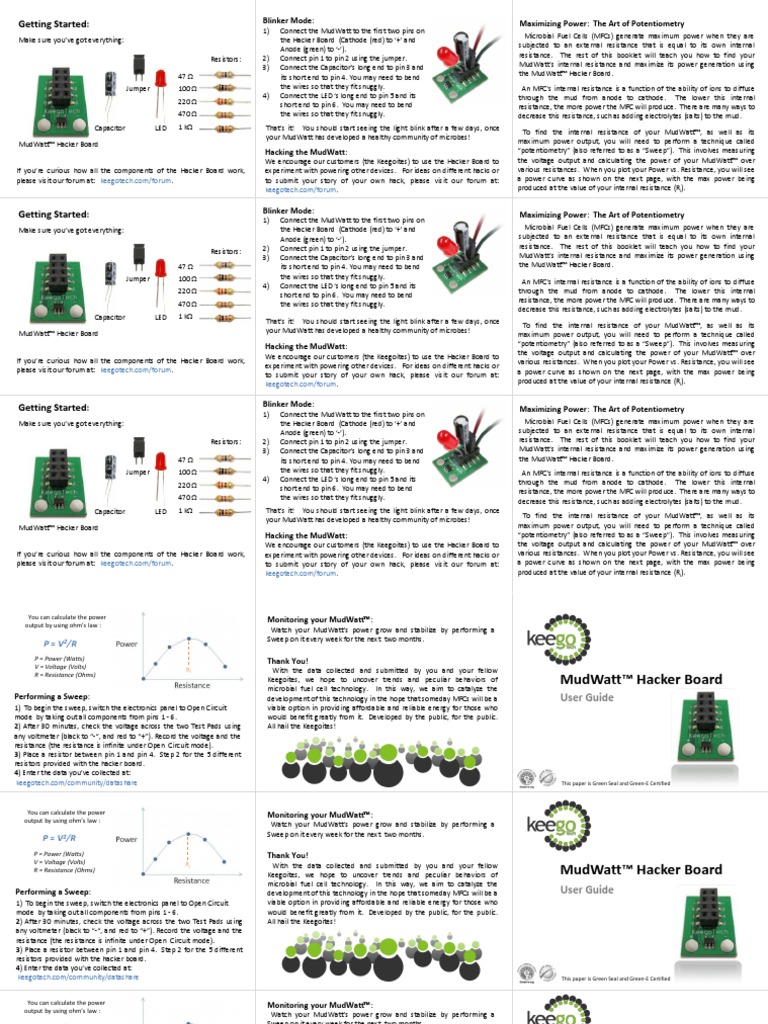 MudWatt Hacker Board Booklet | PDF | Electrical Resistance And ...