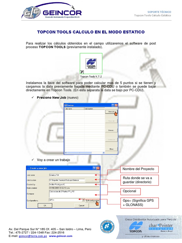 Guía de Uso de Topcon Tools Estático | PDF | Sistema de Posicionamiento ...