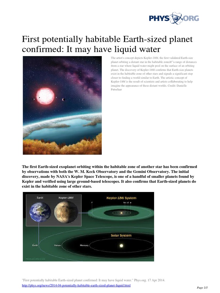 2014 04 Potentially Habitable Earth Sized Planet Liquid | PDF ...