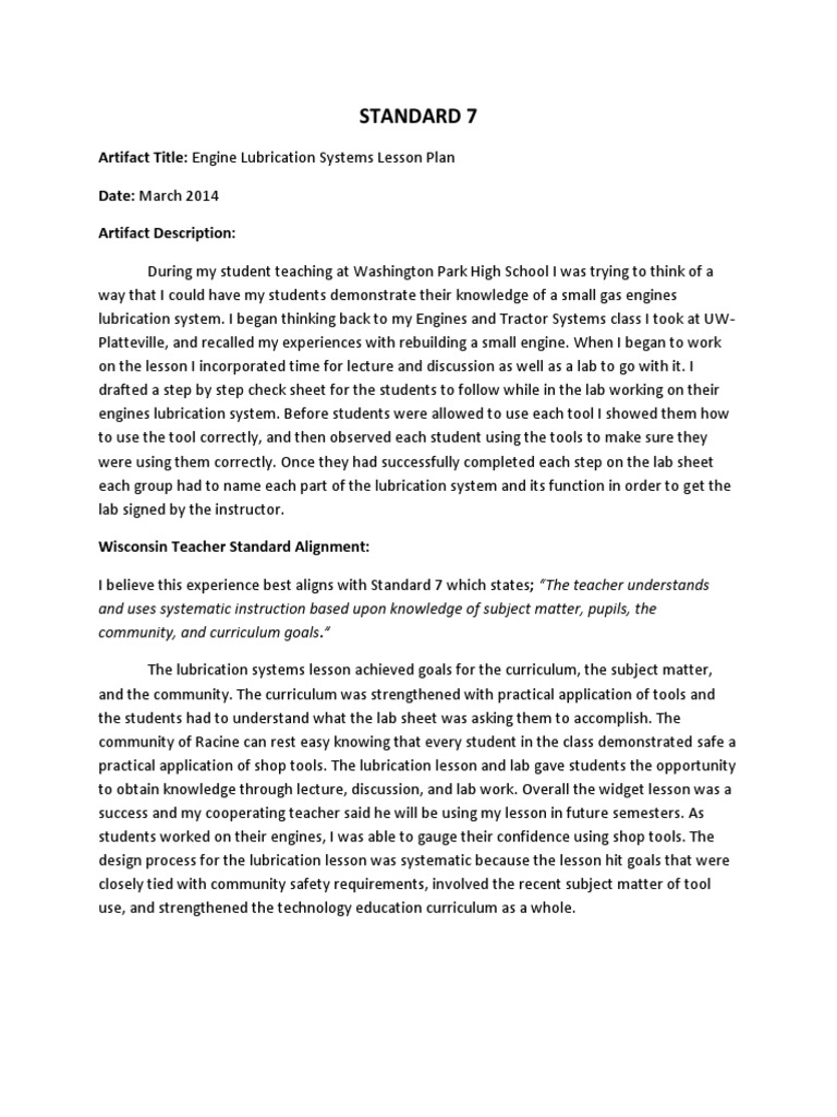 Engine Lubrication Systems Lesson Plan | PDF | Teachers | Curriculum