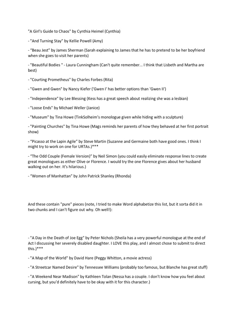 Female Comedic Monologues Collection PDF American Dramatists And
