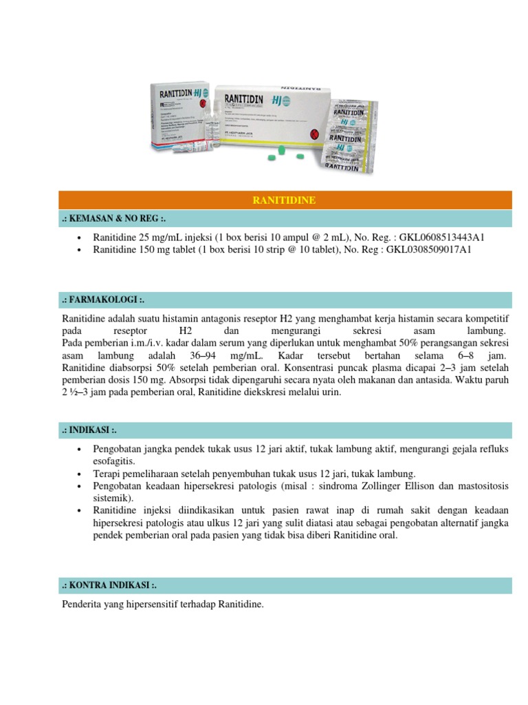 Dosis dan Indikasi Ranitidine Injeksi | PDF