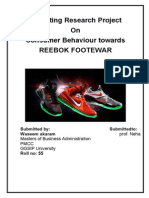 Marketing Research Project On Consumer Behaviour Towards Reebok Footewar
