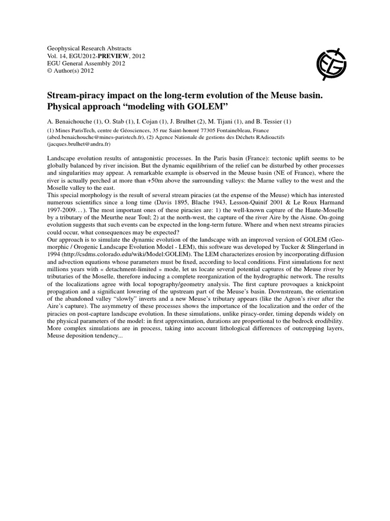 EGU Abstract Benaichouche | PDF | Geomorphology | River