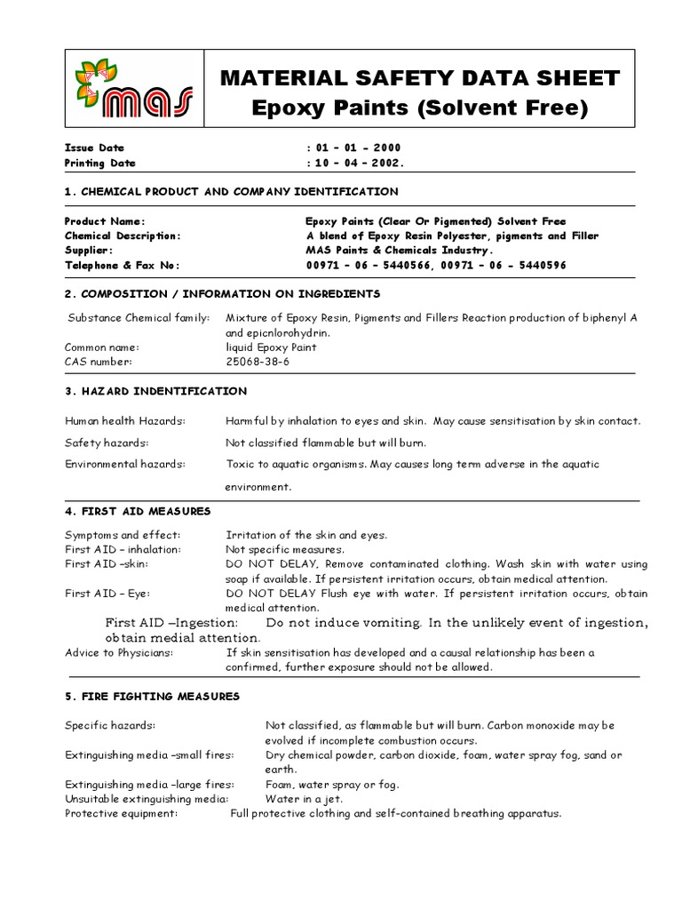 Epoxy Paint Msds | Paint | Personal Protective Equipment