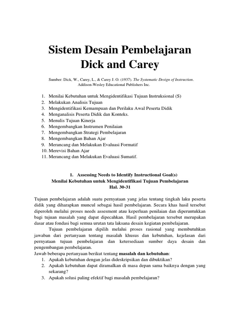 Model Pengembangan Desain Pembelajaran Terjemah Dick and Carey Model Pengembangan Desain Pembelajaran Terjemah Dick and Carey
