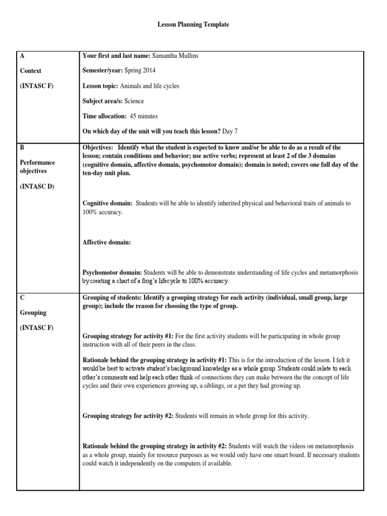 Lesson Plan Frogs Life Cycle | PDF | Educational Assessment | Special ...
