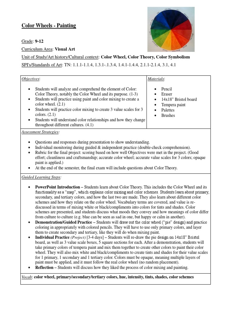 Color Wheel Lesson Plan | PDF | Paintings | Color