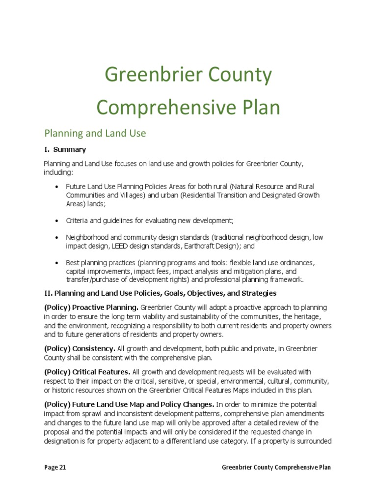 Greenbrier County Comprehensive Plan Planning and Land Use PDF