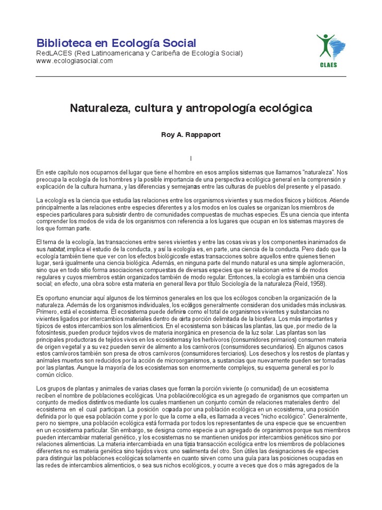Rappaport, Roy - Naturaleza, Cultura y Antropologi - A Ecolo - Gica ...