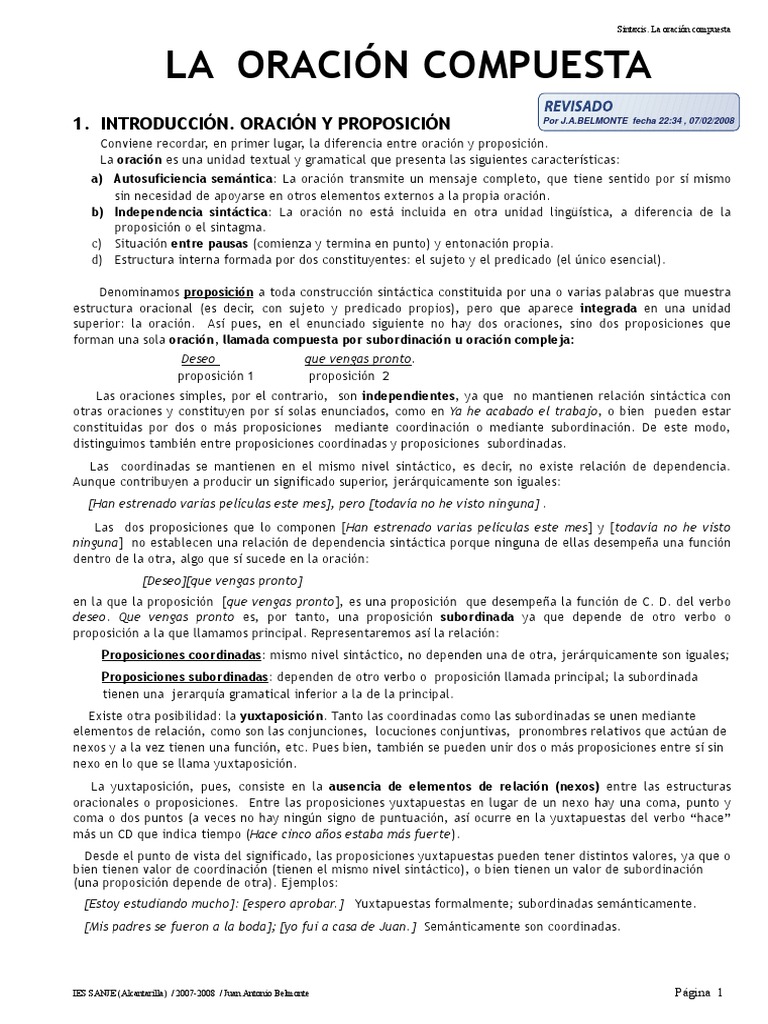 Tipos de Oraciones Compuestas | PDF | Oración (Lingüística) | Adverbio