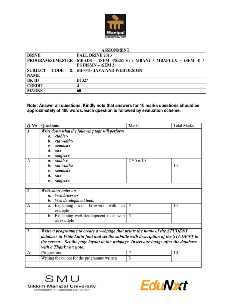 Website assignment example image