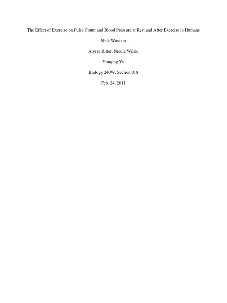 Exercise Impact on Heart Rate and BP | PDF | Circulatory System | Heart ...