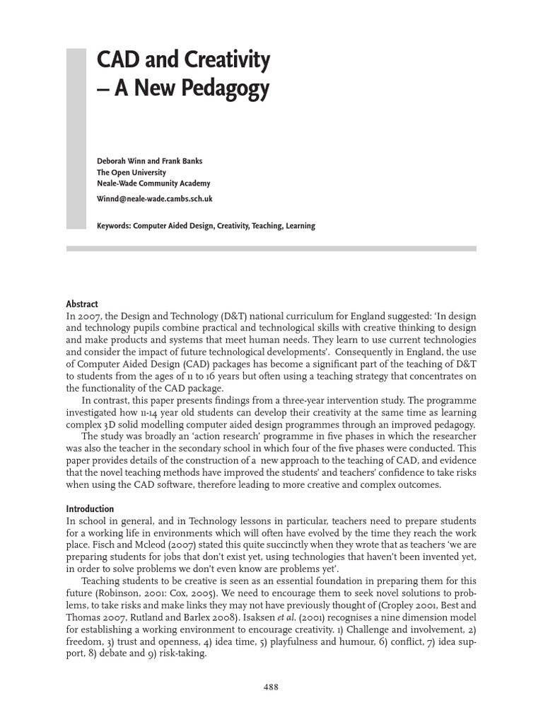 CAD and Creativity-A New Pedagogy | PDF | Creativity | Teachers