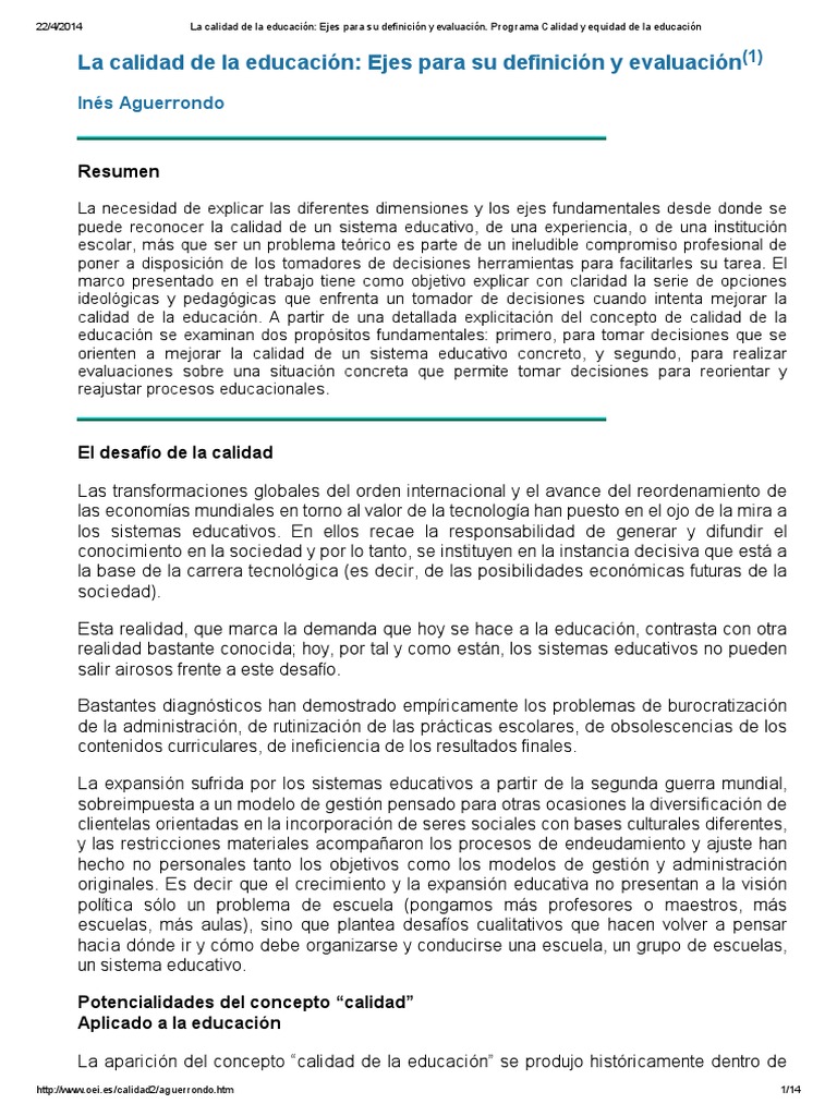 Ejes para Evaluar la Calidad Educativa | PDF | Toma de decisiones ...