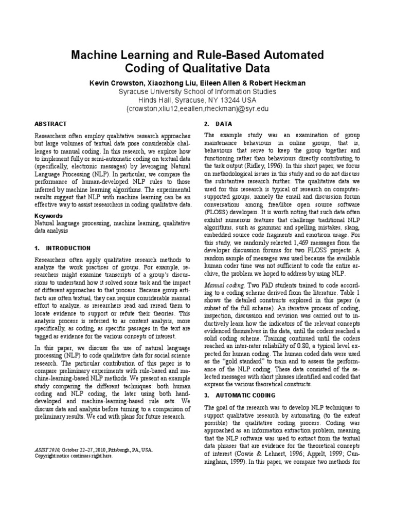 Machine Learning and Rule-Based Automated Coding of Qualitative Data ...