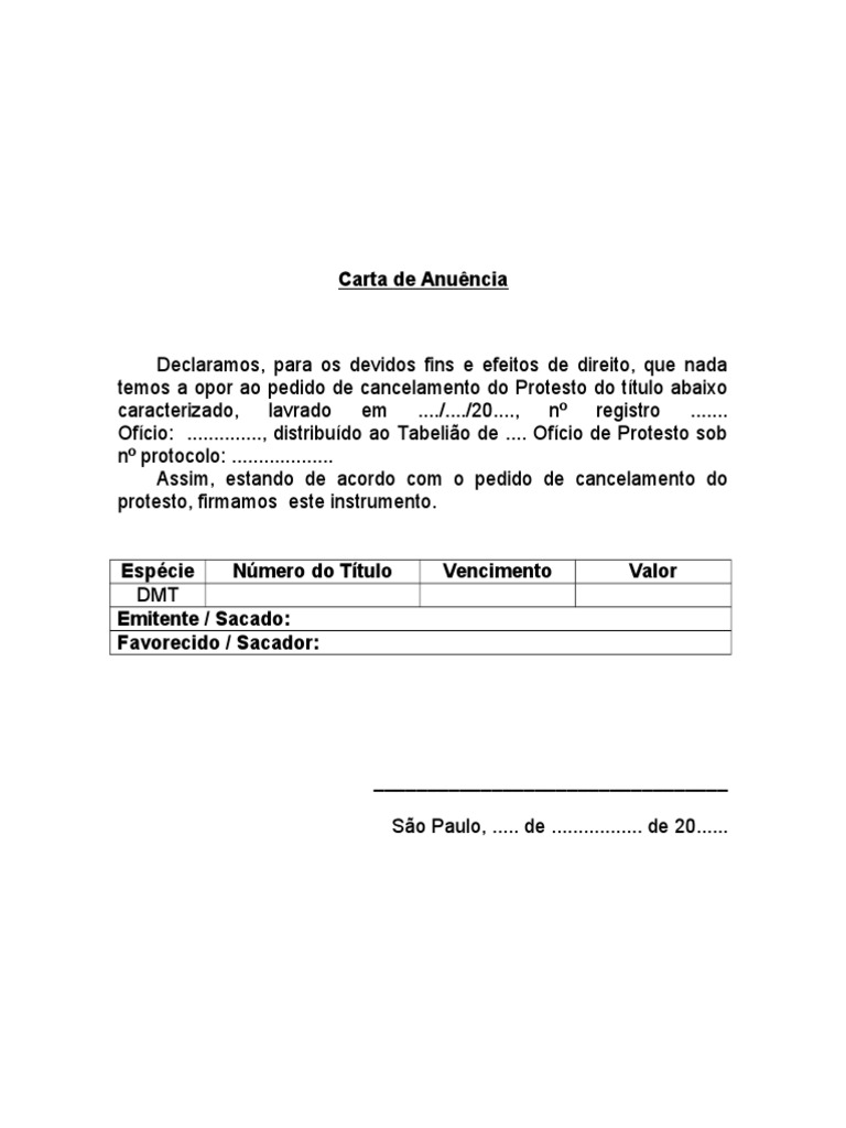 Modelo Carta de Anuência