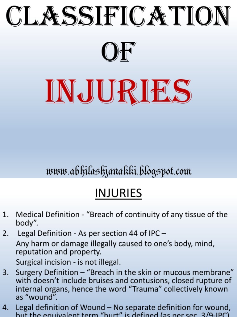 Classification of Injuries PDF Wound Clinical Medicine