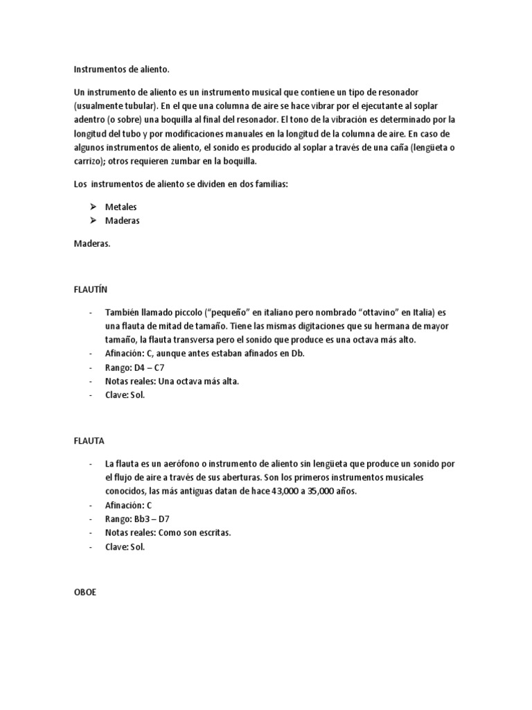 Instrumentos de Aliento en Panamá | PDF | Fagot | Clarinete