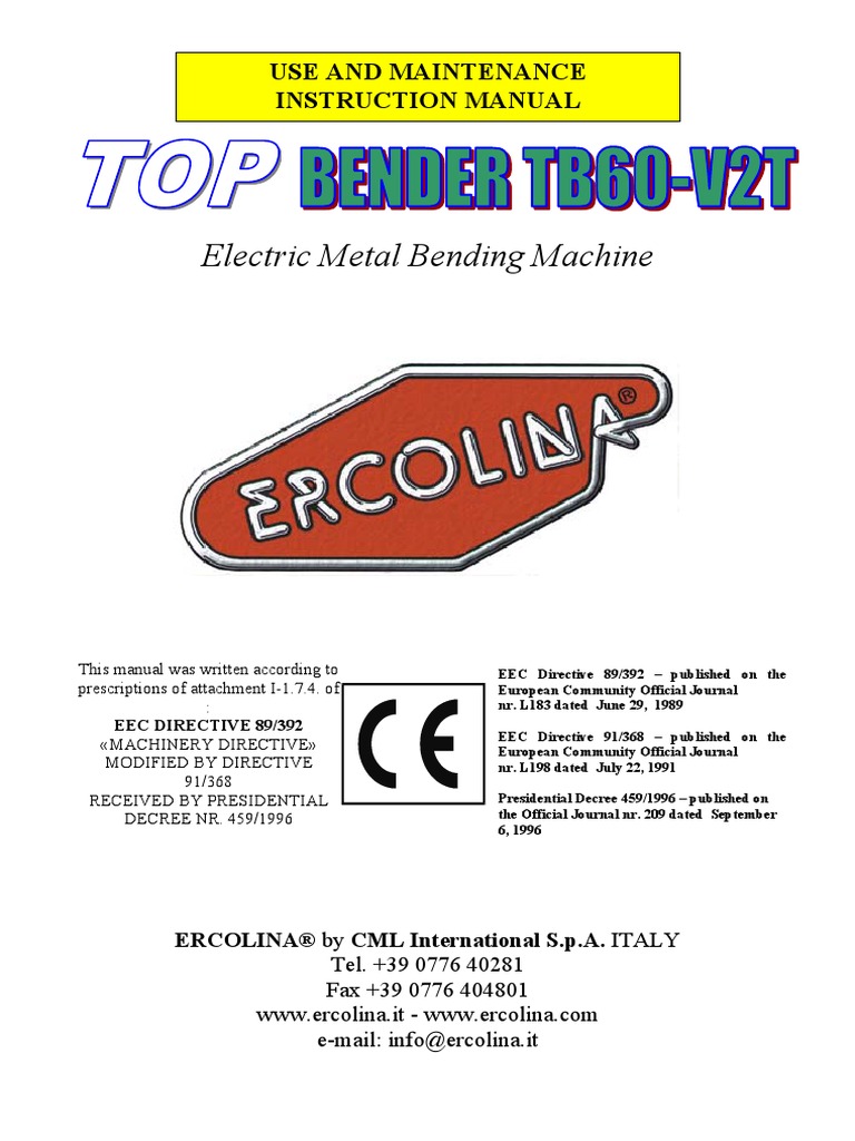 Tb-60 Top Bender | PDF | Screw | Switch