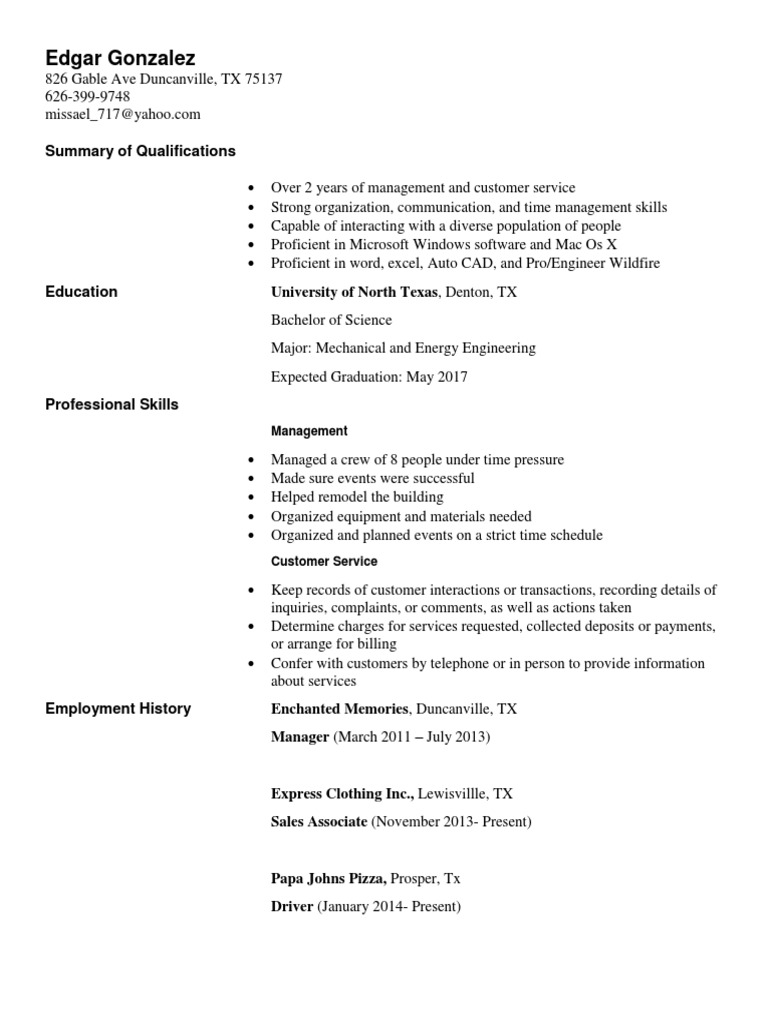 Edgar Gonzalez Job Application Form | PDF