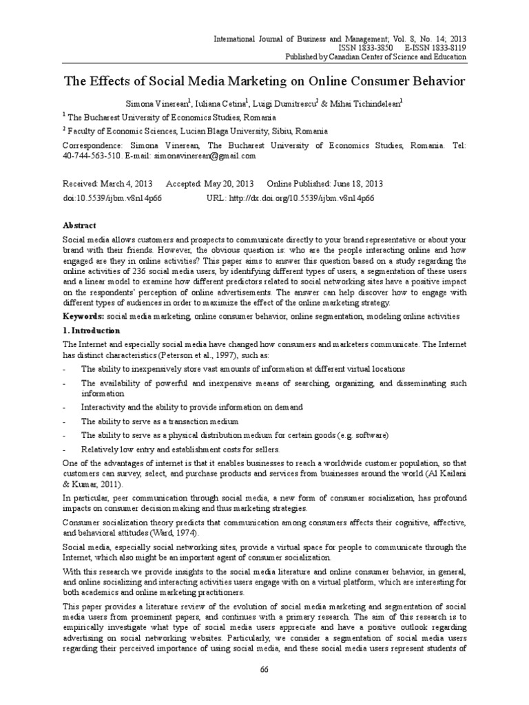 The Effect of Social Media Marketing On Online Consumer Behavior | PDF
