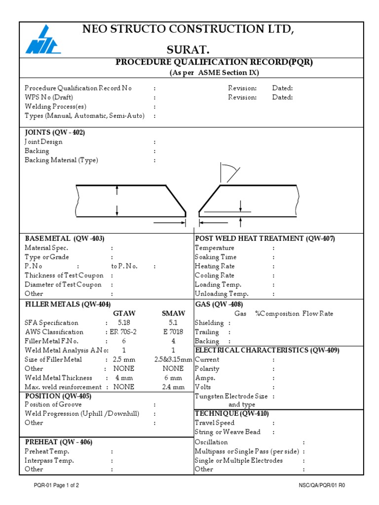 PQR Format PDF Welding Construction