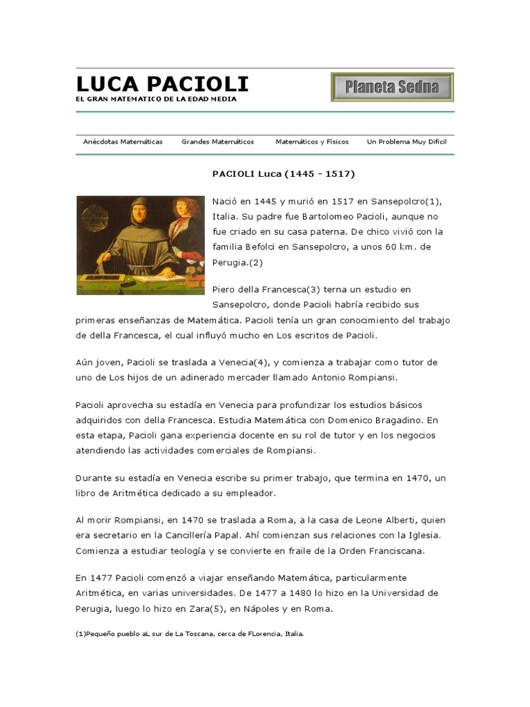 Luca Pacioli | PDF | Enseñanza de matemática | Science