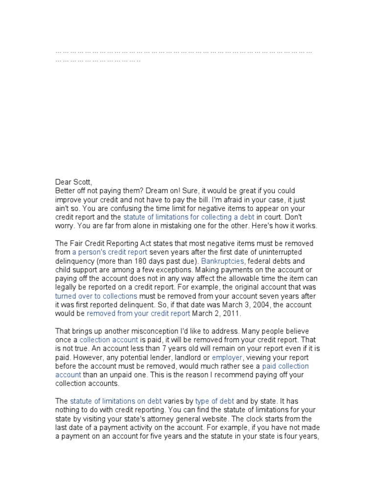 Statute of Limitations For Collecting A Debt Download Free PDF