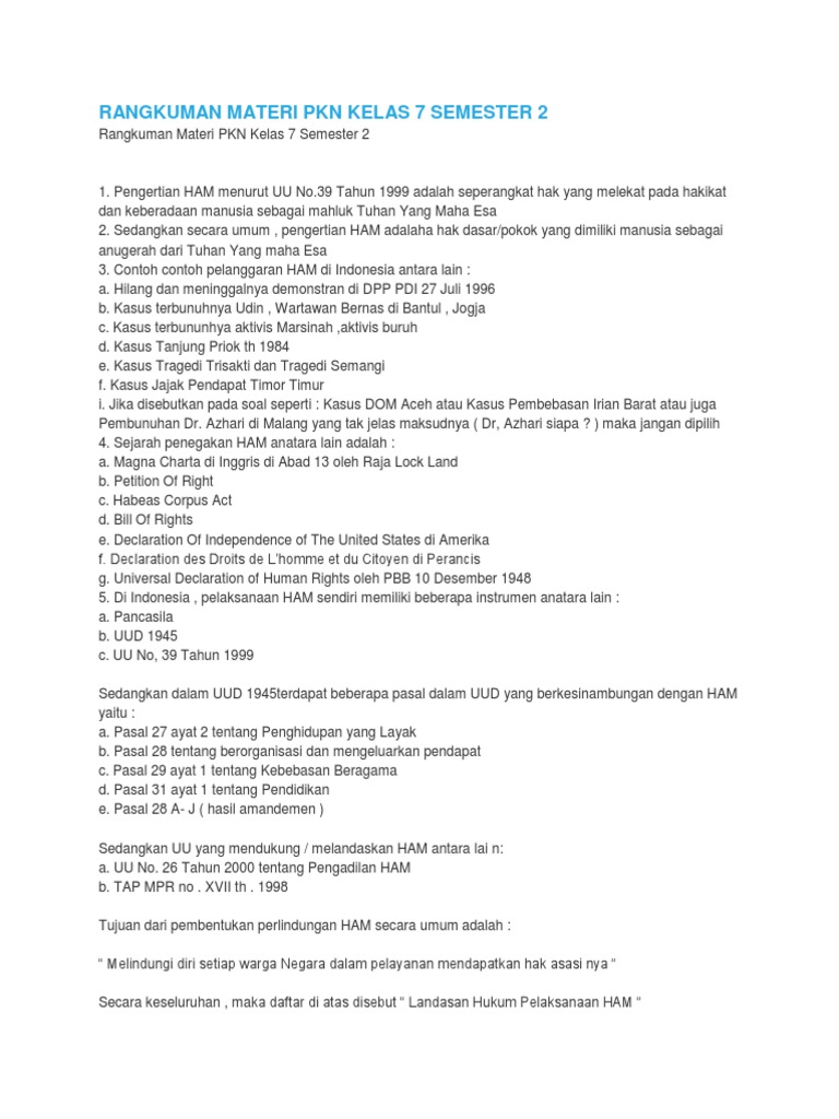 Rangkuman Materi Pkn Kelas 7 Semester 2