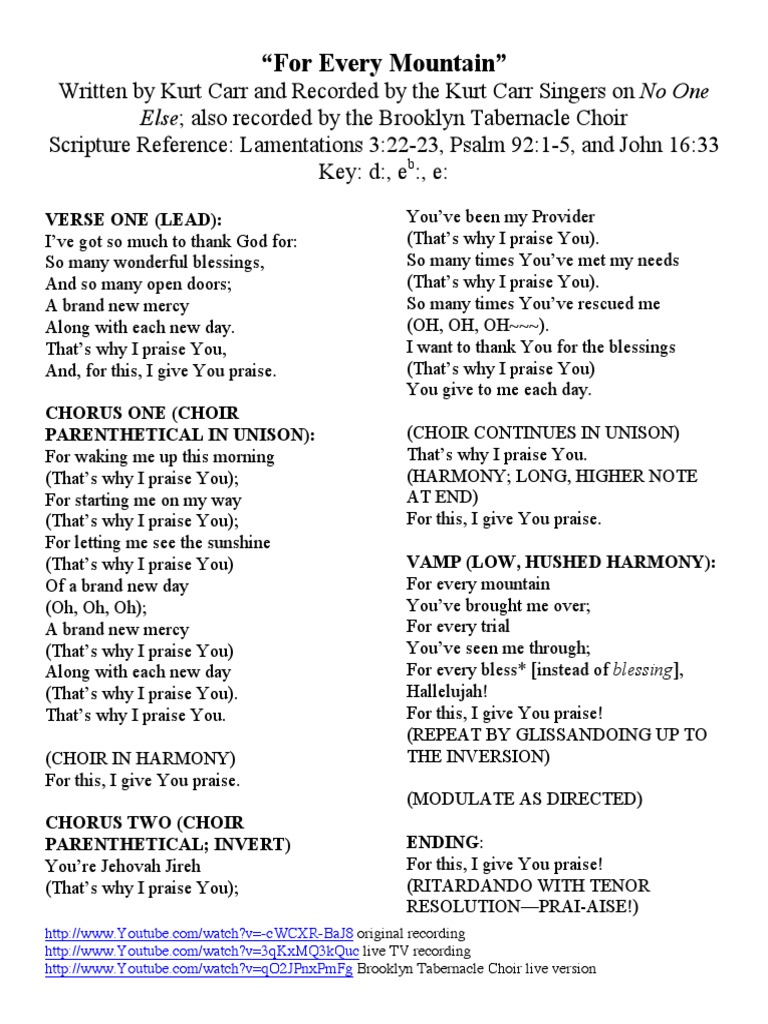 For Every Mountain Psalms Religious Music