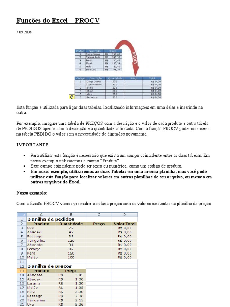 Entendendo a Função PROCV no Excel | PDF | Planilha | Matriz (Matemática)