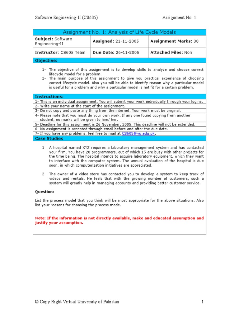 Software Engineering II - CS605 Fall 2005 Assignment 01 | PDF | Computers