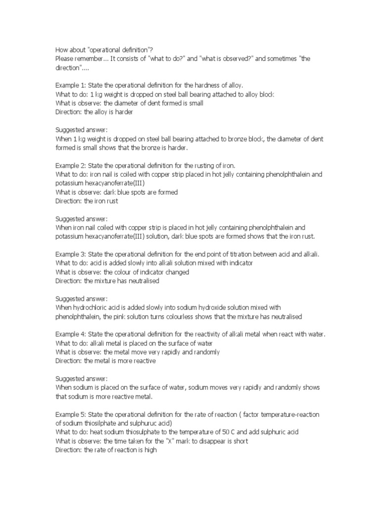 Operational Definition For Spm Chemistry Sodium Reactivity Chemistry