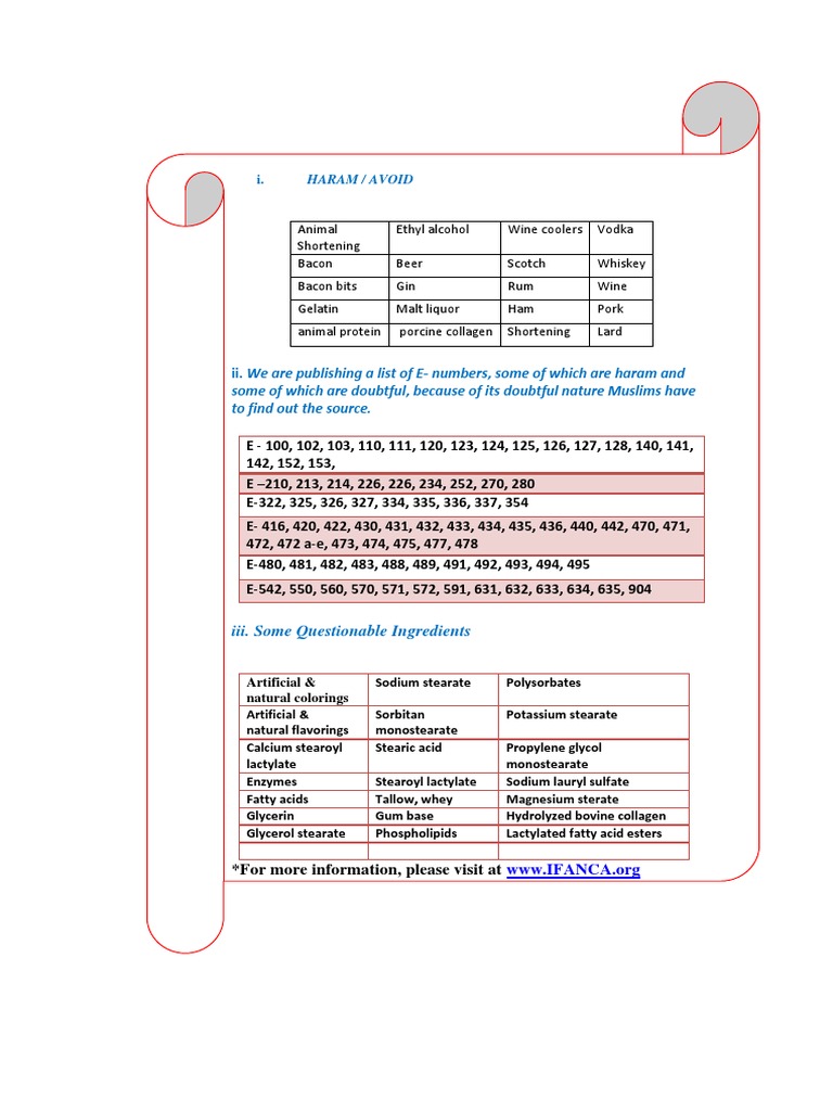 Halal & Haram E-Numbers Guide | PDF