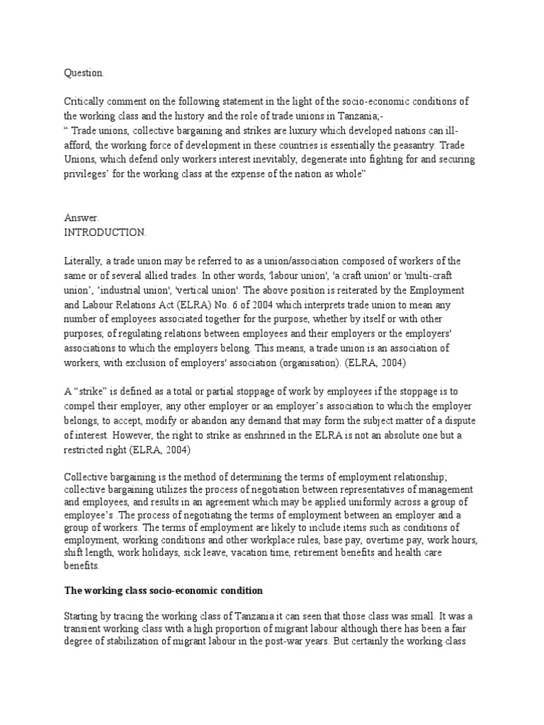 Historical development of labour law in tanzania pdf working class