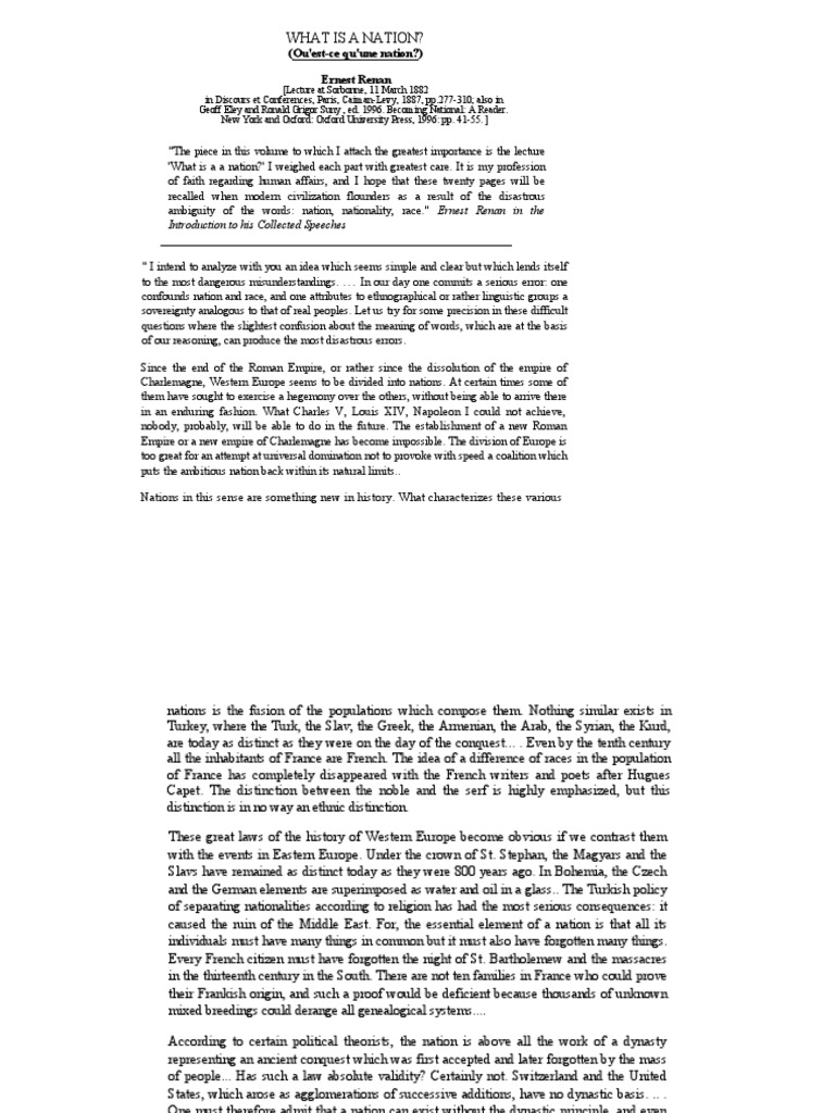 Renan's Definition of a Nation | PDF